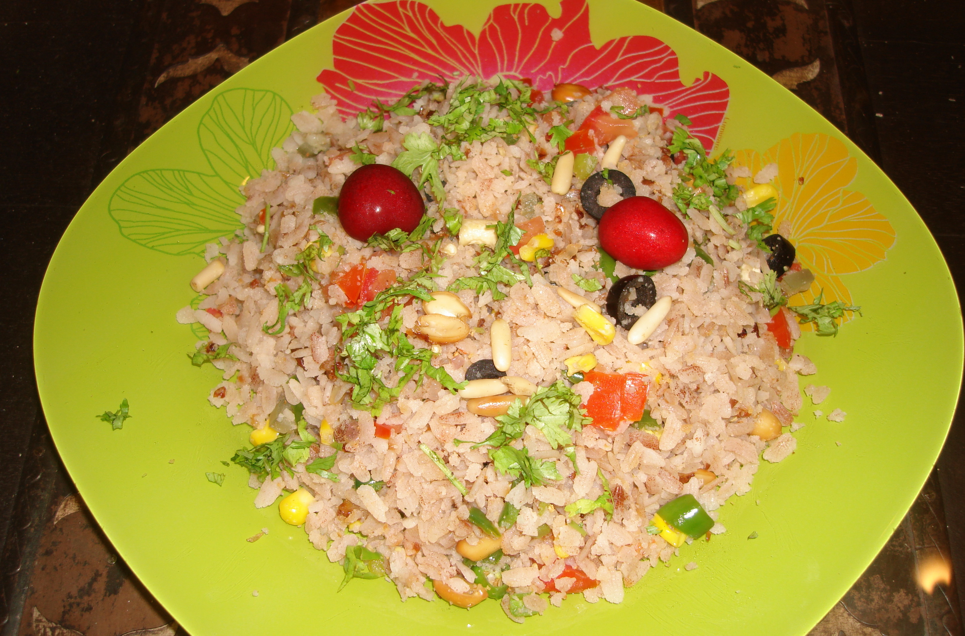 brown beaten rice (poha) salad